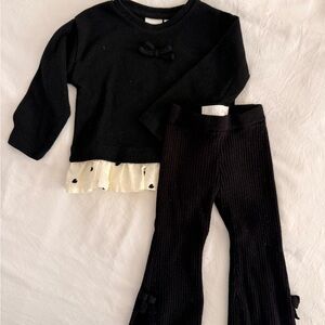 Zara Black Knit Two-Piece Set with Cream Ruffle